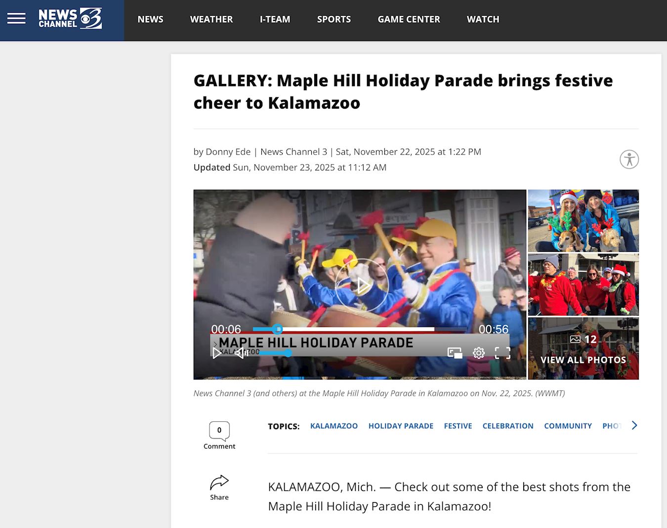 '圖11:當地媒體新聞頻道3台把法輪功的方陣放在報導的第一個介紹中。(網絡截圖)'