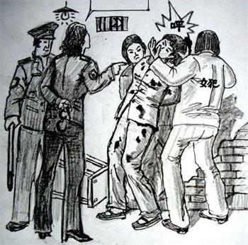 '圖三、中共酷刑毆打、撞頭示意圖'