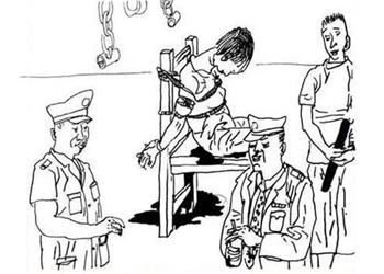 '中共酷刑示意圖：捆綁在椅子上'